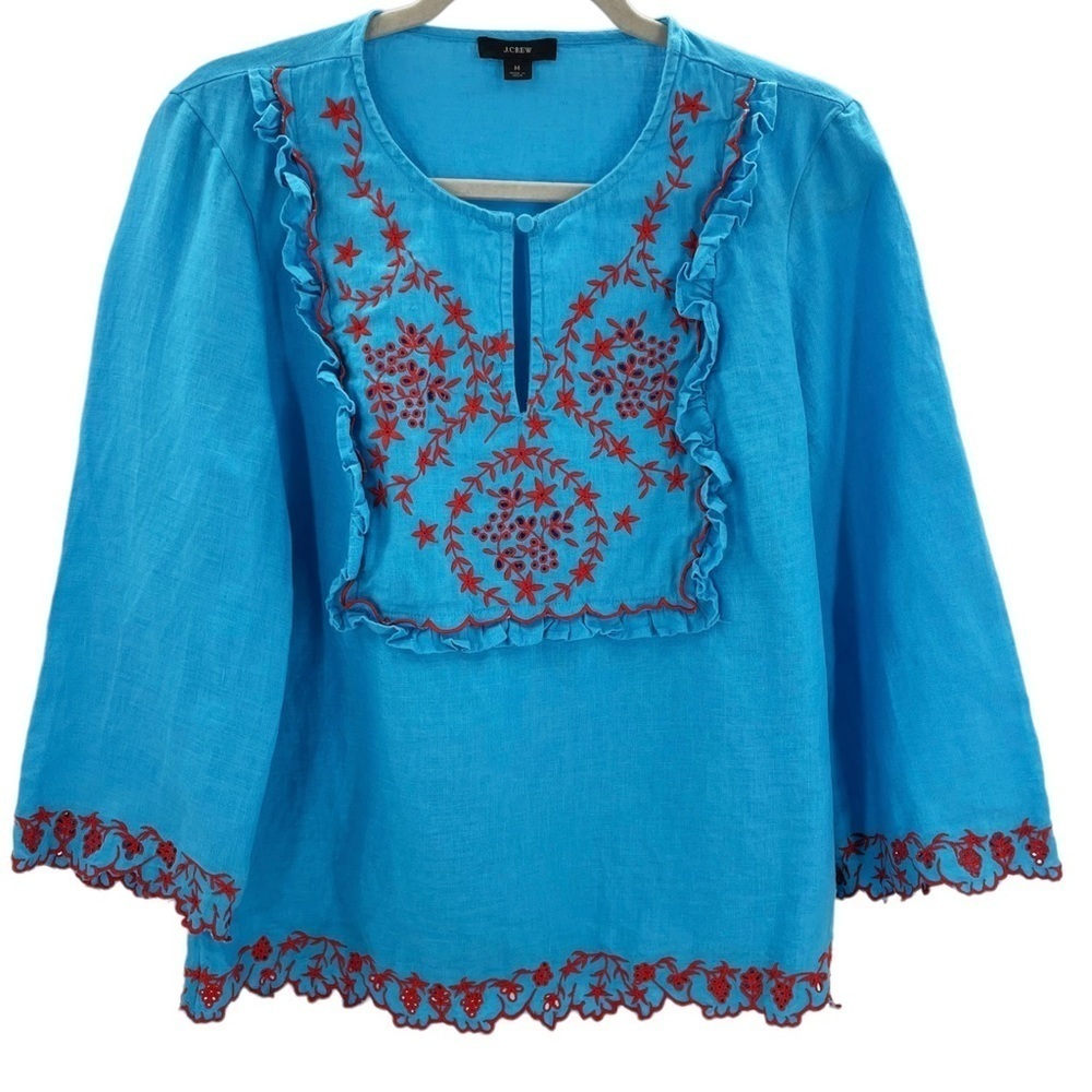 J Crew Women’s M Embroidered Linen Tunic AM648 Summer 2020